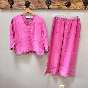 Orvis Womens Pink Tencel Lyocell Top & Pants‎ Set M